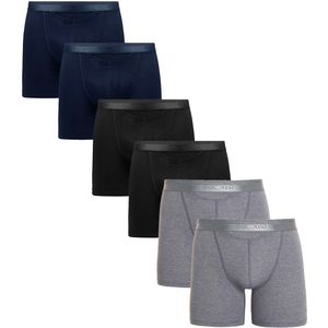 Hom Ho1 Boxershorts long actie 6-pack zwart-grijs-blauw