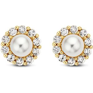 New Bling Goud 9NBG 0017 Oorknop - Parel - 3mm - entourage zirkonia - Goud