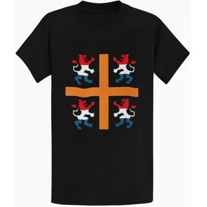 Nederlandse Leeuw T-shirt – Historisch Oranje Kruis Vlag Design - Patriottisch Nederland Shirt - Zwart Maat 3XL