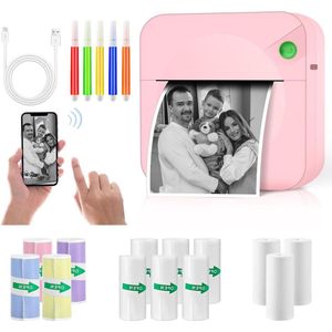 Mobiele fotoprinter - draagbare mini-fotoprinter met 13 rollen printerpapier - draadloze thermische printer