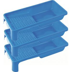 3x stuks verfbakjes voor verfrollers/lakrollers blauw tot 10 cm - verfspullen / schildersbenodigdheden