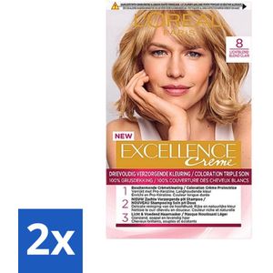 L'Oréal Paris - Excellence Crème - Lichtblond 8 - Haarverf - Permanente Haarkleuring - Voordeelverpakking - 2 stuks