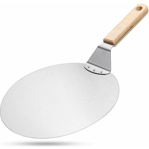 Pizzaschep - Pizzaschep RVS Rond voor BBQ of Oven - Houten Handvat 30cm Pizzaschep - Pizzaspatel - Taartschep -Spatel - Cadeau voor Pizzaliefhebber -