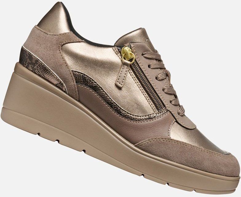 Geox - Ilde - Dames Mocassins - Taupe - Parelmoer Effect Leer
