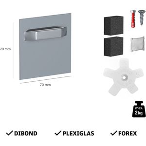 Ophangplaat voor foto op Aluminium / plexiglas / dibond - dibond ophangsysteem - 70x70 mm 2kg - foto ophangsysteem zelfklevend - ophangsysteem foto op plexiglas / dibond / forex - set 4x Dibond Hanger 70x70mm 2kg - muurbeugel en accessoires