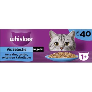 Whiskas 1+ - Kattenvoer Natvoer - Vis - Selectie in gelei - maaltijdzakjes 40 x 85 g