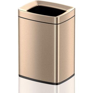 Metalen vierkante vuilnisbak, badkamervuilnisbak, keuken, kantoor, split-design huishoudbak (10 goudkleurig)
