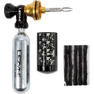 Lezyne Tubeless Co2 Blaster + 2 x 20g Co2 - 2-in-1 CO2-dispenser en tubeless bandenrepartieset - Aluminium - Zwart/Goud