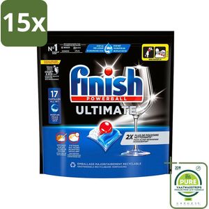 15 x Finish - Vaatwasmiddel - Ultimate Vaatwastabletten Regular - Krachtige Reiniging - 17 capsules - Grootverpakking - Vaatwastabletten - Vaatwasser Capsules - Finish Ultimate - Vaatwasser Schoonmaak - Vaatwasser Tabletten
