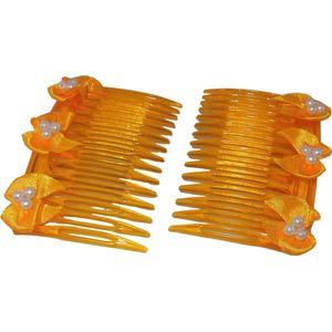 Haarkam-Zijkam transparant oranje met strikjes grof klein