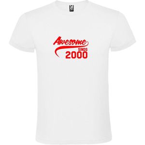 Wit T-Shirt met “Awesome sinds 2000 “ Afbeelding Rood Size XS