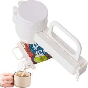 Vershoudclips Met Schenkdop - Zakafsluiter - Vershoudknijpers - Sluitclips - Zak Afsluitklem Schenkdop - Voedsel Afsluiten - Vershouden - Zakclips Voor Voedsel Met Schenktuiten - Voor Keuken Voedsel Opbergtas - Wit - 1 Stuk