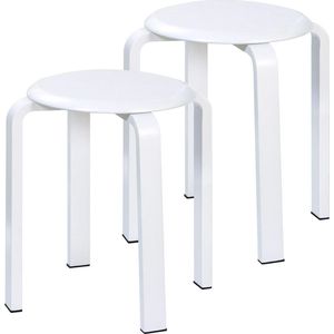 Set van 2 eetkamerkrukken, houten stapelstoel met antislipmat, stapelkrukken voor klaslokaal, keuken, eet- of home-pub-ruimte, wit