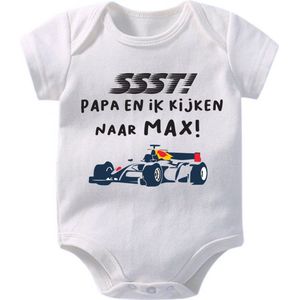 Hospitrix Baby Rompertje met Tekst ""SSST! Papa en ik kijken naar MAX - maat XL 86 - go max - Korte Mouw - Cadeau - Zwangerschap - Aankondiging -  Verstappen - Romper