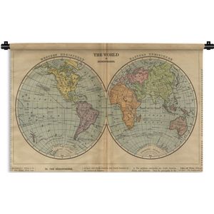 Wandkleed De wereld van toen in kaart - Antieke wereldkaart westelijk en oostelijk halfrond Wandkleed katoen 90x60 cm - Wandtapijt met foto