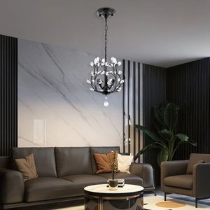 LuxiLamps - Kristallen Sterrenhemel Hanglamp - Kroonluchter - Woonkamer - Zwart - Moderne lamp - 33 cm - Elegante Bloesem Hanglamp