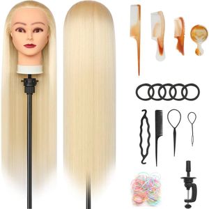 Kaphoofd 28 Inch voor Kapsels - Oefenhoofd met Synthetisch Haar en Kappers Gereedschappen