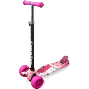 Kinderstep - LED-wielen met flitsende verlichting - max 50kg - leeftijd 3+ - hoogte verstelbaar 61-83 cm (3 standen) Roze