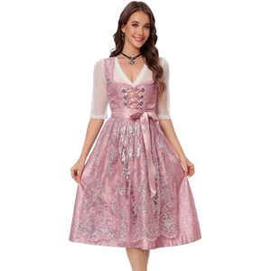 Dirndljurk Midi-dirndljurk voor dames, kort, 3-delige set inclusief dirndljurk, schort en dirndlblouse voor Oktoberfest Roze-1 34