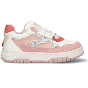 Braqeez 425248-470 Meisjes Lage Sneakers - Roze/Wit - Leer - Veters