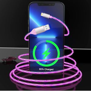 Verlichte LED iPhone Oplaadkabel - 2 Meter - 3A Snelladen - MFi Gecertificeerd - Bewegende LED Verlichte USB Lader - Universeel Geschikt voor Alle Apple-apparaten met Lightning Port - Voor iPhone / iPad / AirPods - Wit