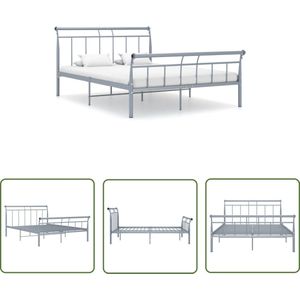 The Living Store Bedframe metaal grijs 140x200 cm - Klassieke Bed Frame - Metalen Bed Frame - Tweepersoons Bed - Grijze Bed Frame - Slaapcomfort