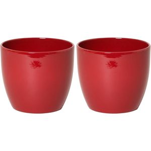 Floran Plantenpot - 2x - wijnrood - glans - keramiek - 13 x 12 cm - plantenpotten binnen