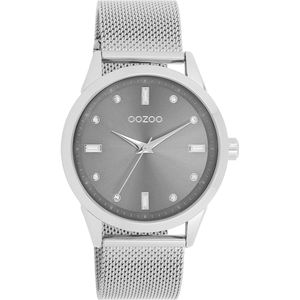 OOZOO Timepieces - Zilverkleurige OOZOO horloge met zilverkleurige metalen mesh armband - C11281