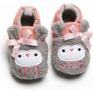 Grijs/roze warme en schattige babyslofjes van Baby-Slofje, 6-12 maanden, 12 cm zool