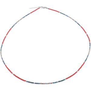 CO88 Collection 8CN-26379 Miyuki Kralen ketting 75cm - Rood Grijs - 70+5cm - 1,8mm Dikte - Staal - Goudkleurig