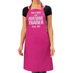 Awesome trainer cadeau bbq/keuken schort roze dames