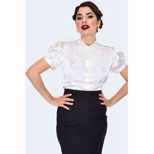 Voodoo Vixen - Satin With Organza Bow Blouse - M - Wit