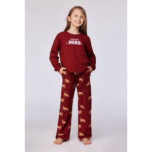 Woody - Meisjes/Damespyjama - Donkerrood - Nighttime Hero - 6 jaar