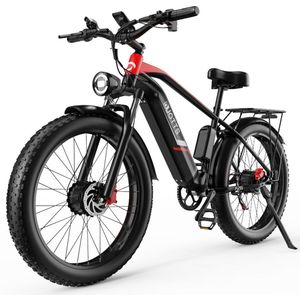 Elektrische Fiets DUOTTS F26 - 960Wh/20Ah Accu - 100 km Bereik - Dubbele Motoren - 26x4 Inch All - Terrain Fatbike Wielen - Shimano 7 Versnellingen - Aluminium Frame met Verende Voorvork - Inclusief Bagagedrager - Elektrische Mountainbike - zwart