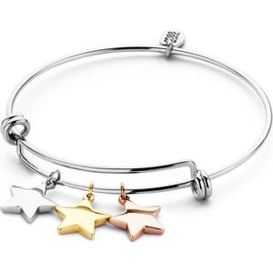 CO88 Collection Inspirational 8CB 90087 Stalen Armband met Hangers - Sterren - One-size - Zilverkleurig