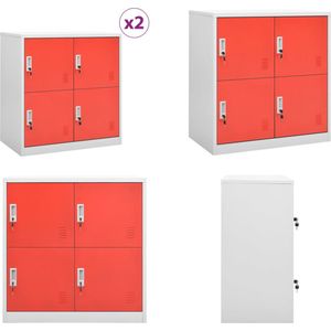 vidaXL Lockerkasten 2 st 90x45x92-5 cm staal lichtgrijs en rood - Lockerkast - Lockerkasten - Locker Kast - Locker Kasten