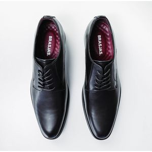 BRASJAS Heren schoenen - Nette schoenen van leer - Zwart - Maat 42