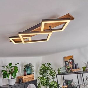 LED plafondlamp, moderne plafondlamp van metaal/MDF/kunststof in zwart/houtlook/wit, 3 lichtpunten, 24 watt, 2670 lumen, 3000 Kelvin