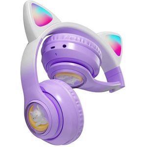 RyC Toys Kinder Hoofdtelefoon- paars |Draadloze Koptelefoon-Kids Headset-Over Ear-Bluetooth-Microfoon-Katten Oortjes-Led Verlichting