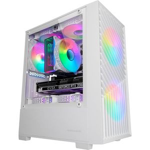 MicroATX Gaming Behuizing met Geometrisch Mesh Front en Geharde Glazen Zijpaneel - Compact met 3 FRGB Rainbow Ventilatoren
