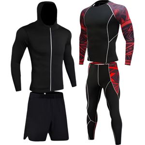 E-shop4u® - Winter Thermokleding Set Mannen - 4-delig Thermisch Ondergoed - Heren - Compressie - Snel Drogend - Ademend - Lente/Zomer/Herfst/Winter - Maat XXL - Zwart/Rood