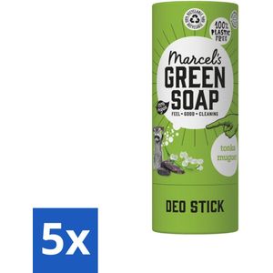 5 x Marcel's Green Soap - Deodorant Stick - Tonka & Muguet - Langdurige frisheid - 40 gr - Deodorant Tonka - Plasticvrij - Duurzame Deodorant