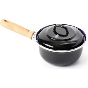 Nederlandse geëmailleerde steelpan met deksel 16cm/12 liter inductie- en ovenbestendig zwart