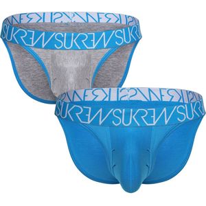 Sukrew Classic Tanga Multipack 1 x Grey Marl + 1 x Azure - MAAT M - Heren Ondergoed - Slip voor Man - Mannen Slip