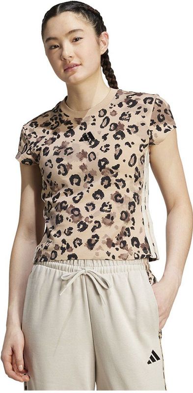 adidas - Animal Print 3 Stripes - T-shirt - Bruin - Korte Mouwen