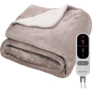 Auronic - Elektrische Deken - Taupe - 180 x 130 cm - 1 Persoons Warmtedeken - 9 Warmte en Timerstanden