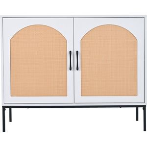 Sweiko Wijnstokkast, modieuze woonkamer kast voor multifunctionele opslag, met metalen handvatten en metalen frame poten, grootte: B100/H80/T39 cm,Wit