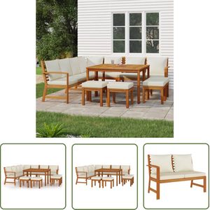 The Living Store 11-delige Tuinset met kussens massief acaciahout - Tuinmeubilaar - Acacia Hout - Lounge Set - Buitendecoratie - Eetkamerset