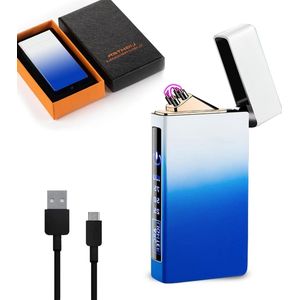 Oplaadbare Elektrische Plasma Aansteker - Dubbele Boog USB Aansteker voor Dames en Heren - Blauw-Wit Geschenkverpakking