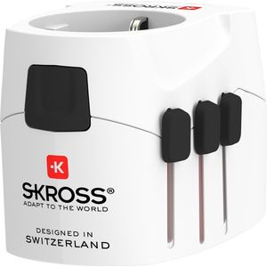 SKROSS - Reisadapter - Europa naar Wereld - met randaarde stekker (zonder Zwitserland & Italië) + 2xUSB 2400 mA